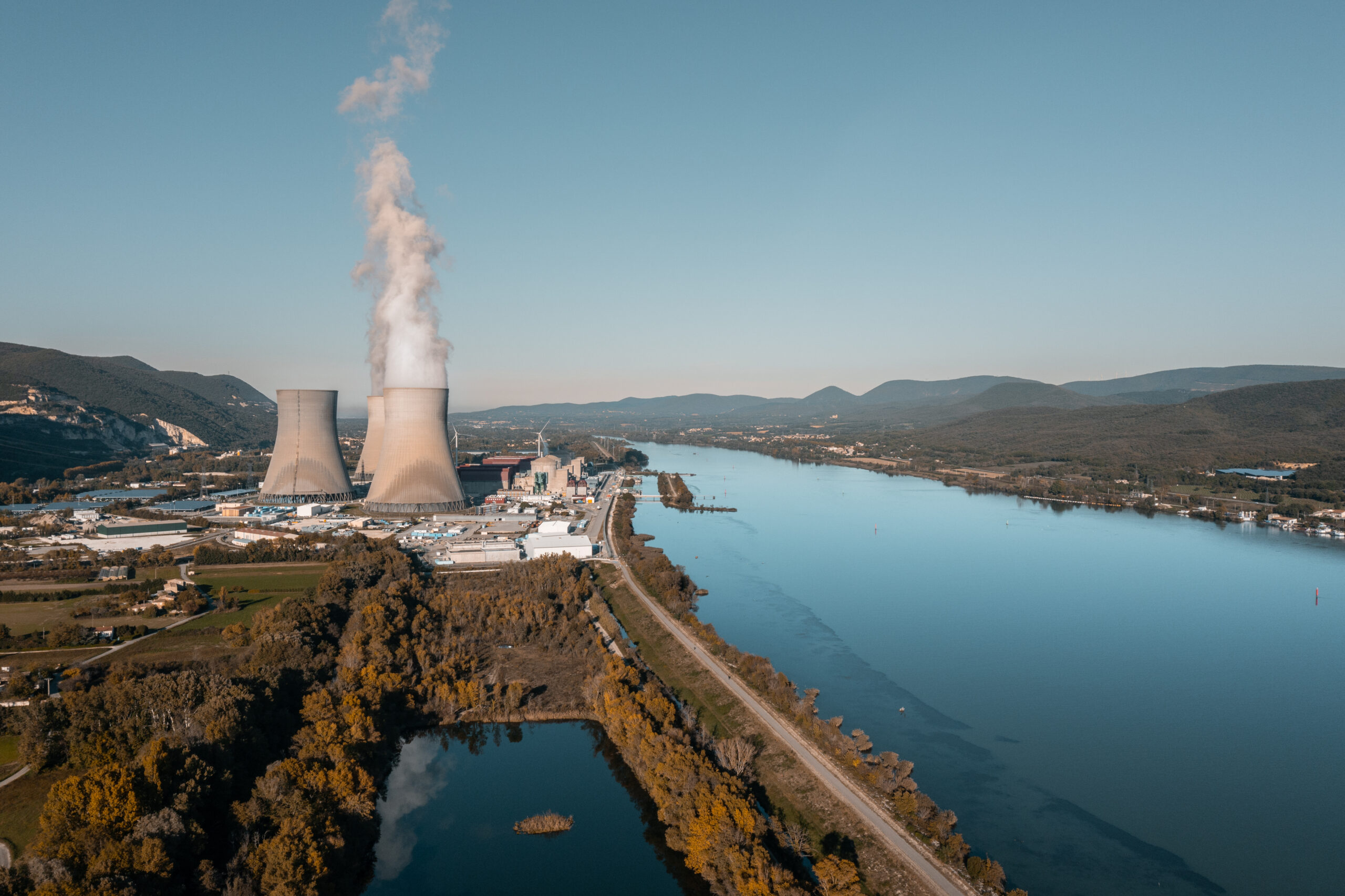 Aerial view of a nuclear power plant in France.