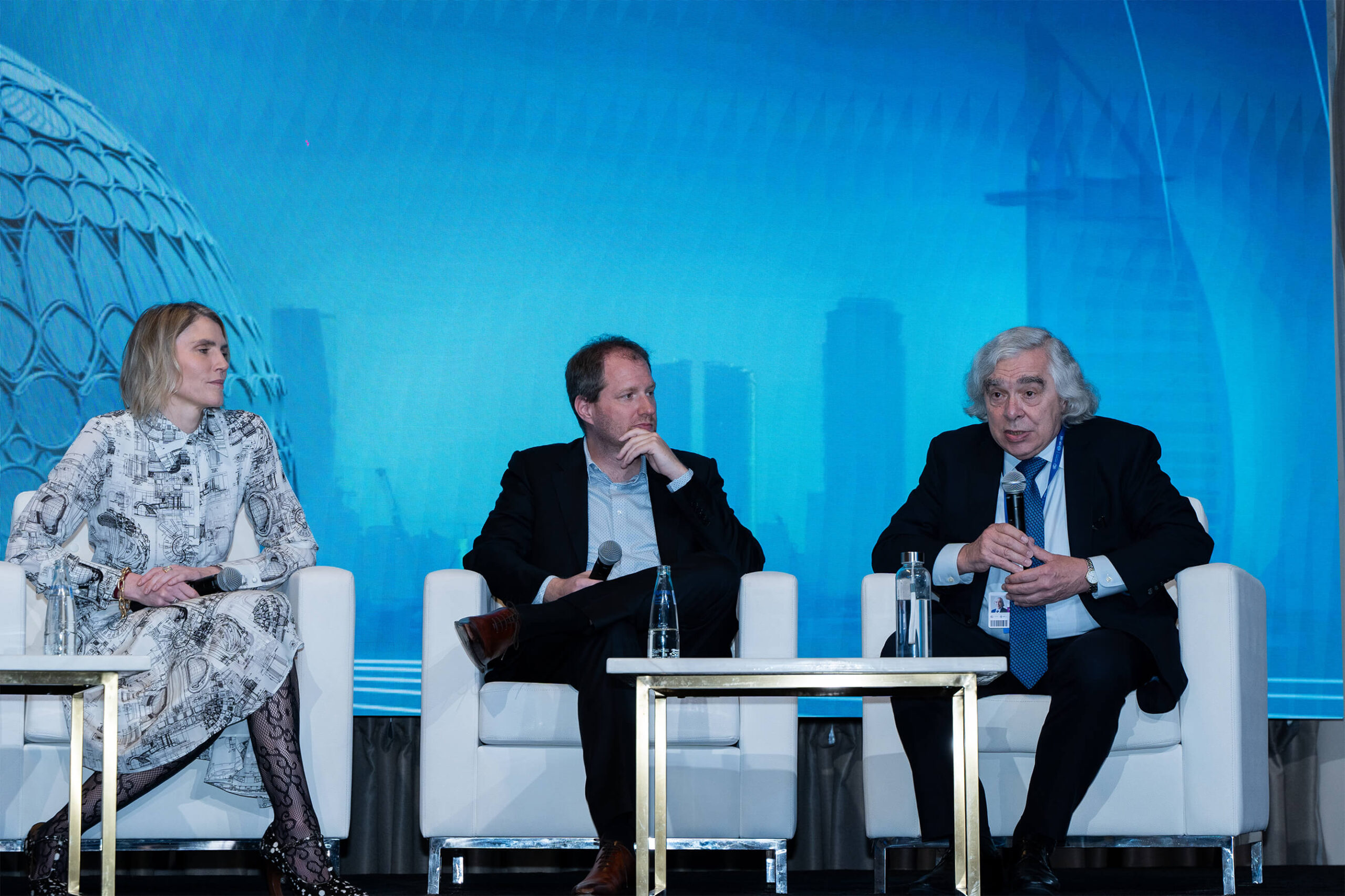 Gabriela Hearst, Bob Mumgaard and Ernest Moniz on a panel at COP28