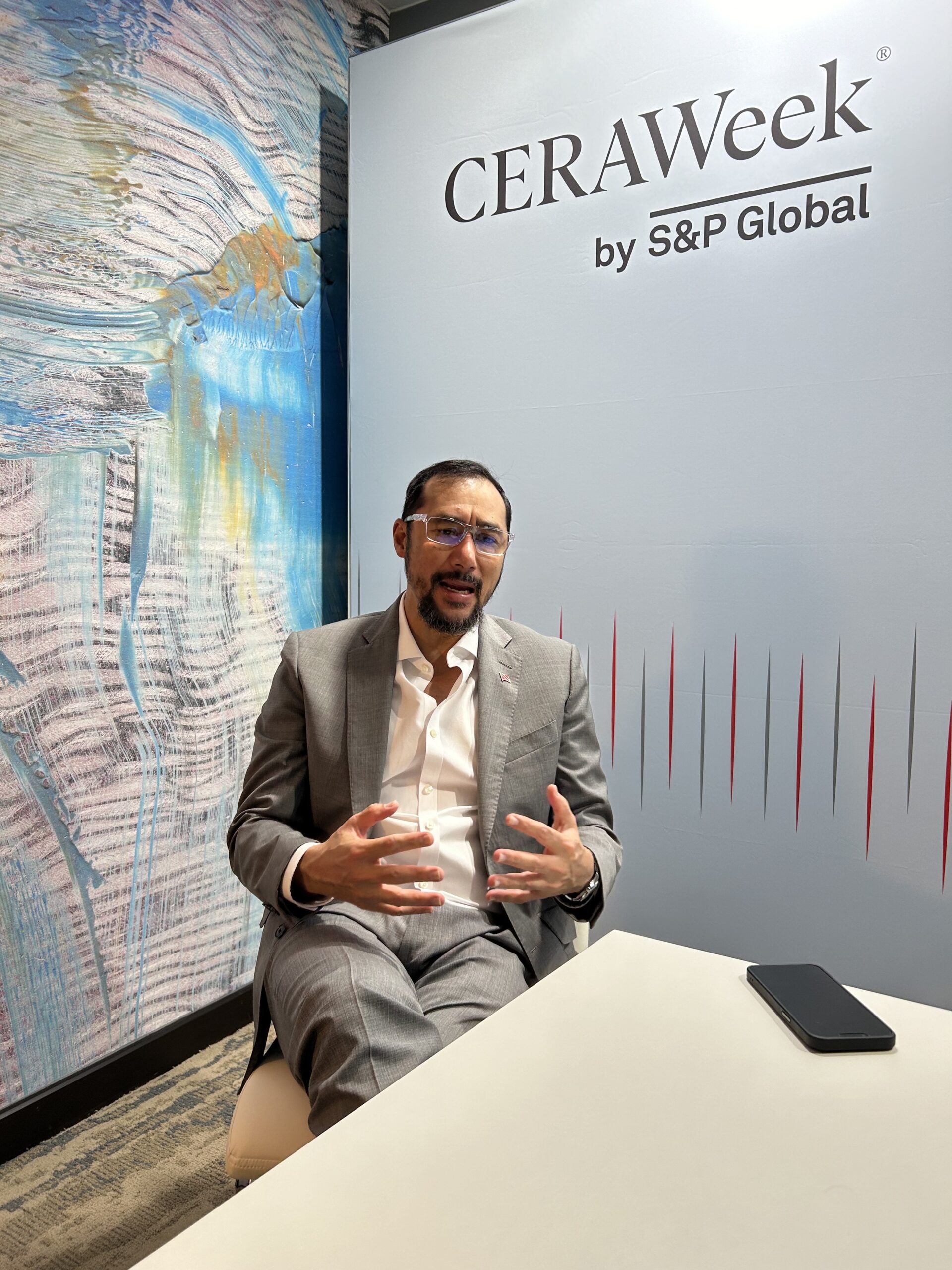 Trinidad and Tobago Energy Minister Stuart Young describes his nation's energy transition push to Cipher at CERAWeek meeting in Houston in March.