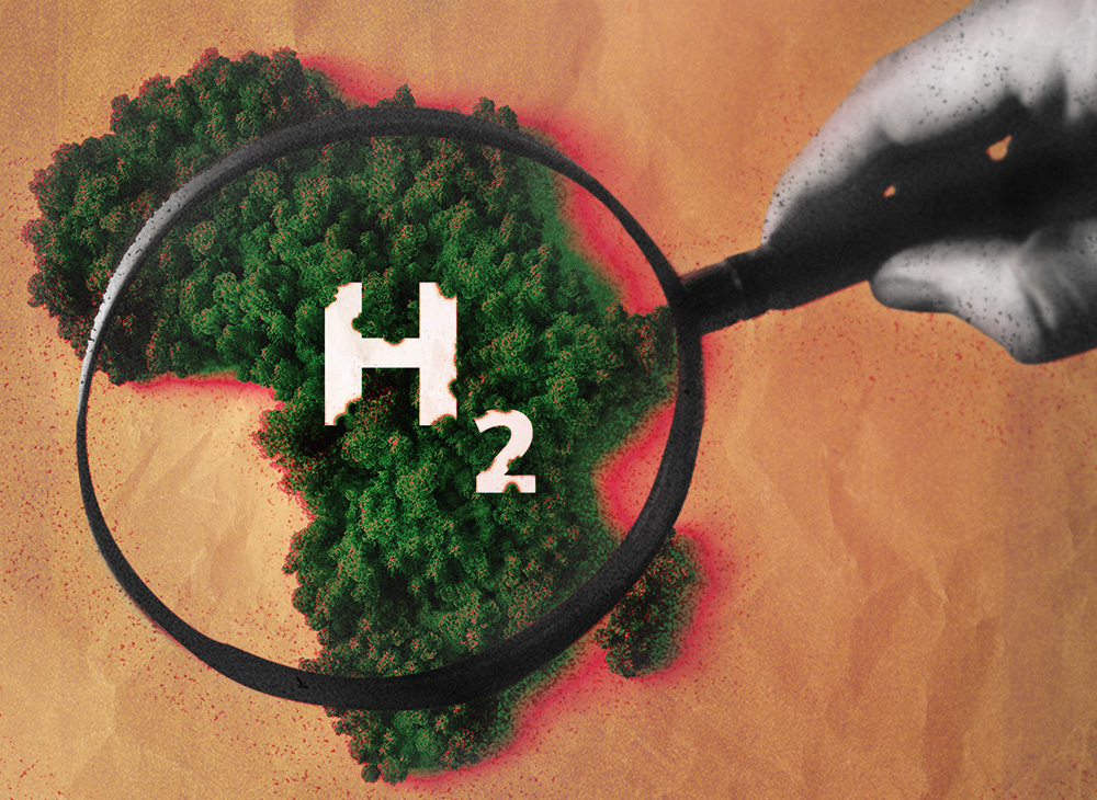 The African continent in green with 