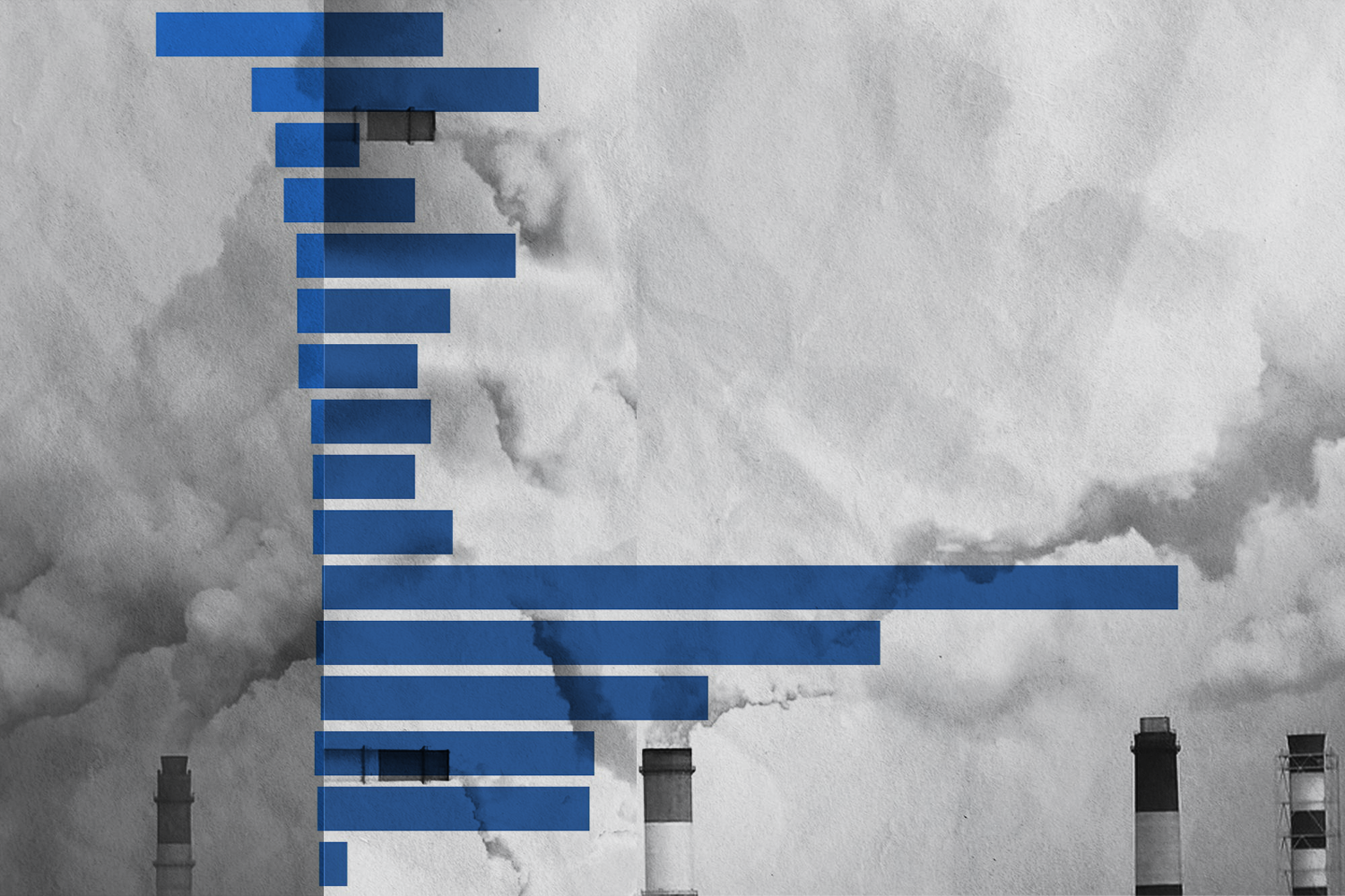 Bar chart with smoke stacks in the background. Illustration.