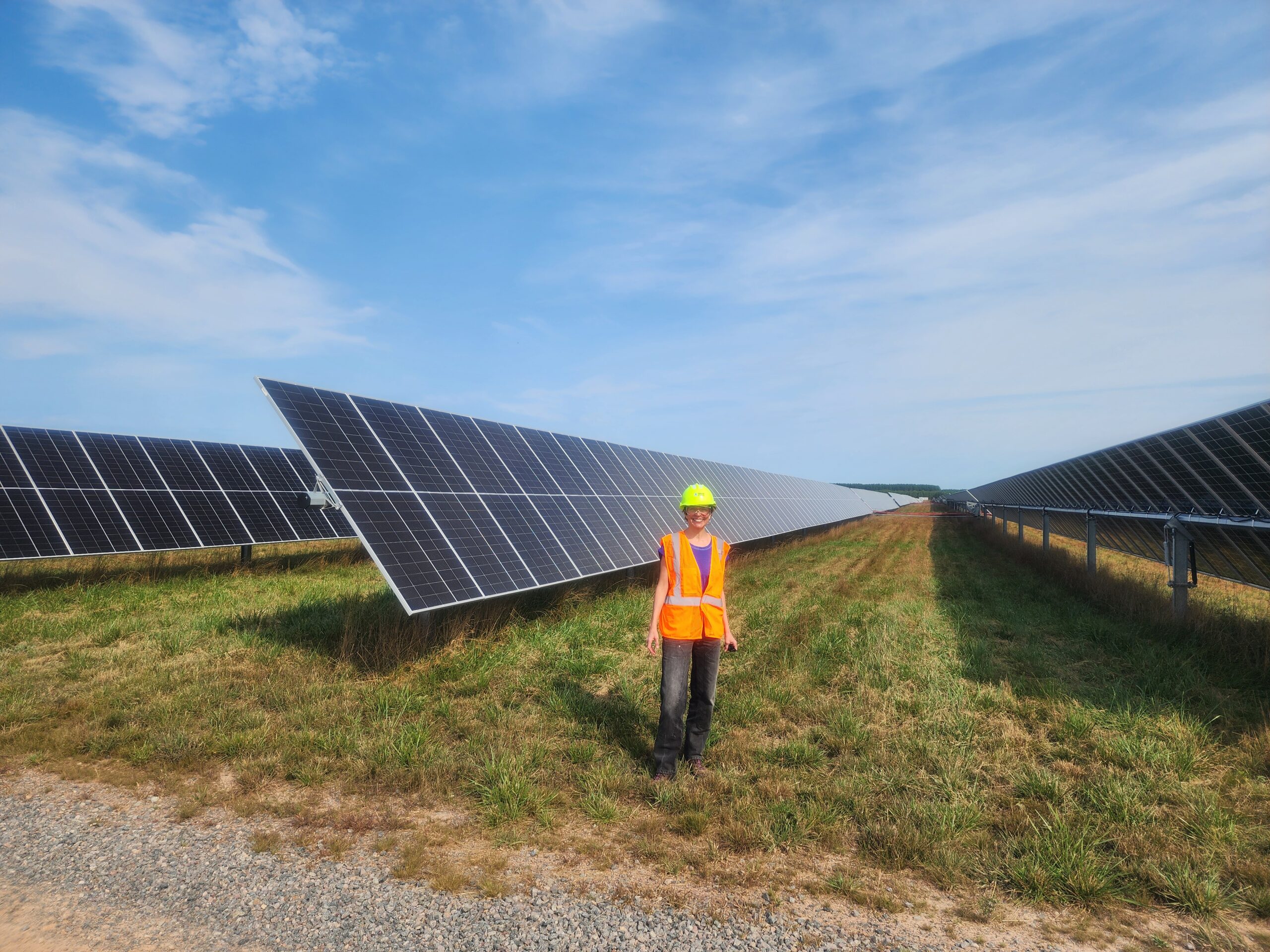 Cipher News reporter Cat Clifford at the Wood County Solar field outside of Wisconsin Rapids in the township of Saratoga. 