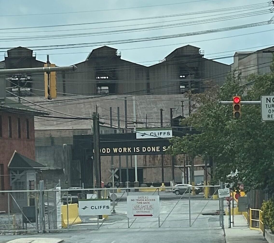 Entrance to the nation's first steel plant in Steelton, Pennsylvania. Today, Ohio-based Cleveland Cliffs operates this steel plant. 