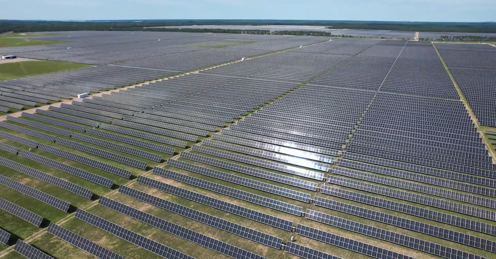 An aerial photo of a large solar field.