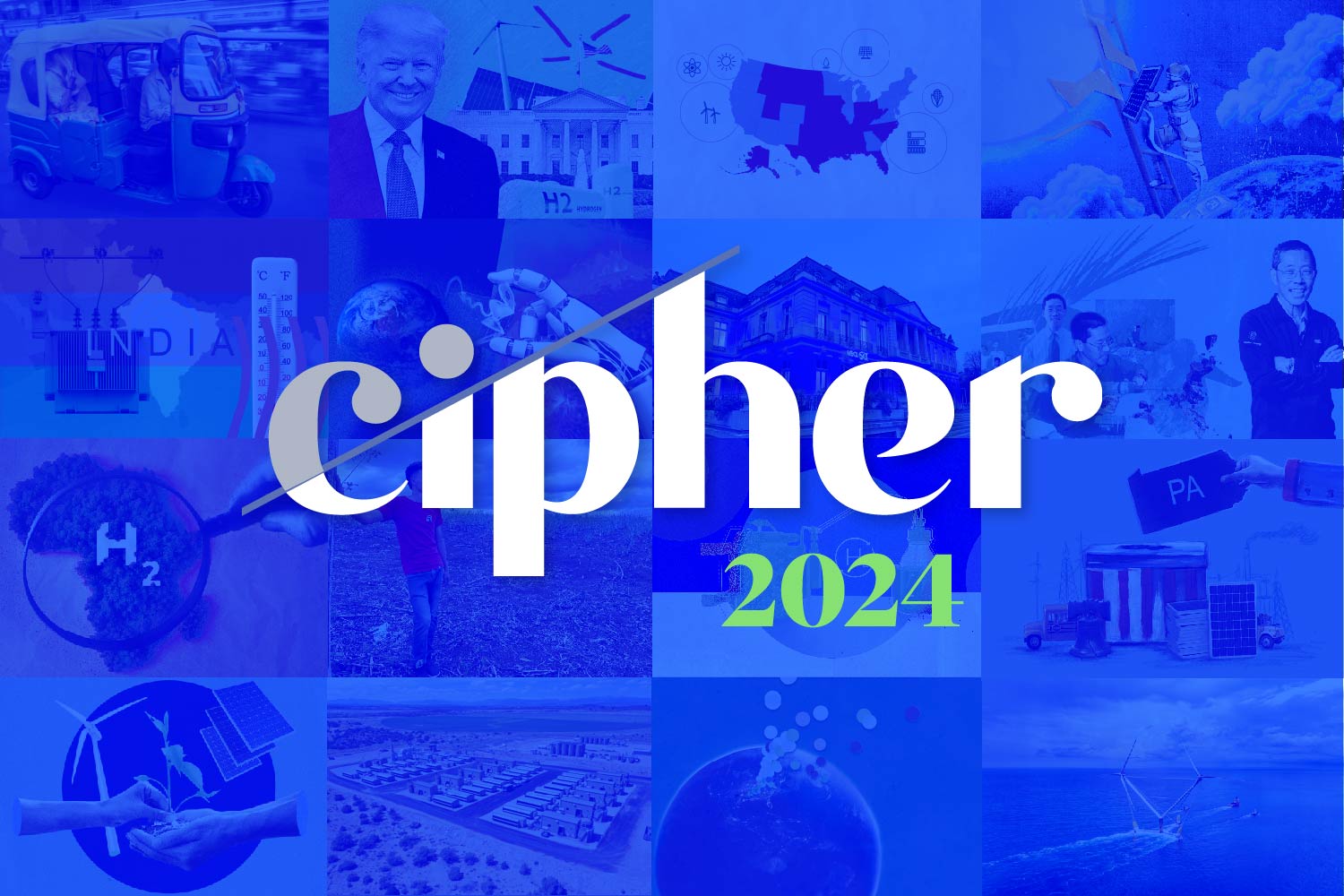 A collage of many illustrations with a thin blue overlay and 