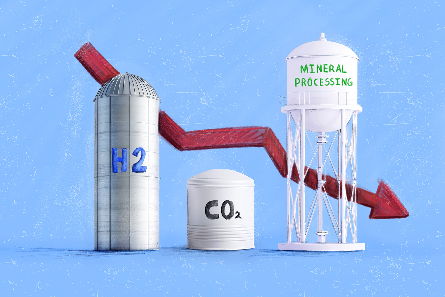 An illustration of three large storage containers lined up in a row, one with 