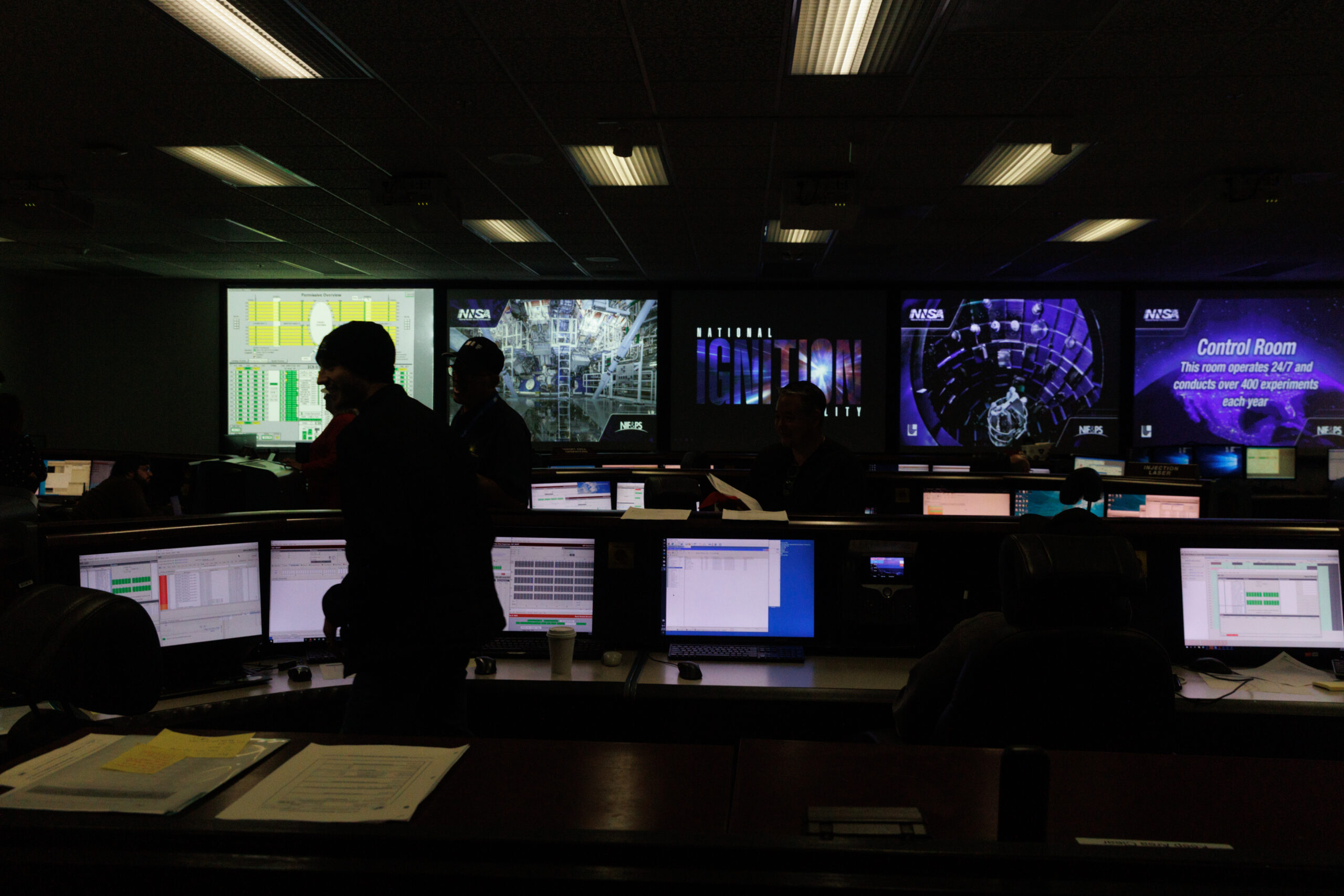 A look into the control room at the National Ignition Facility at Lawrence Livermore National Laboratory.