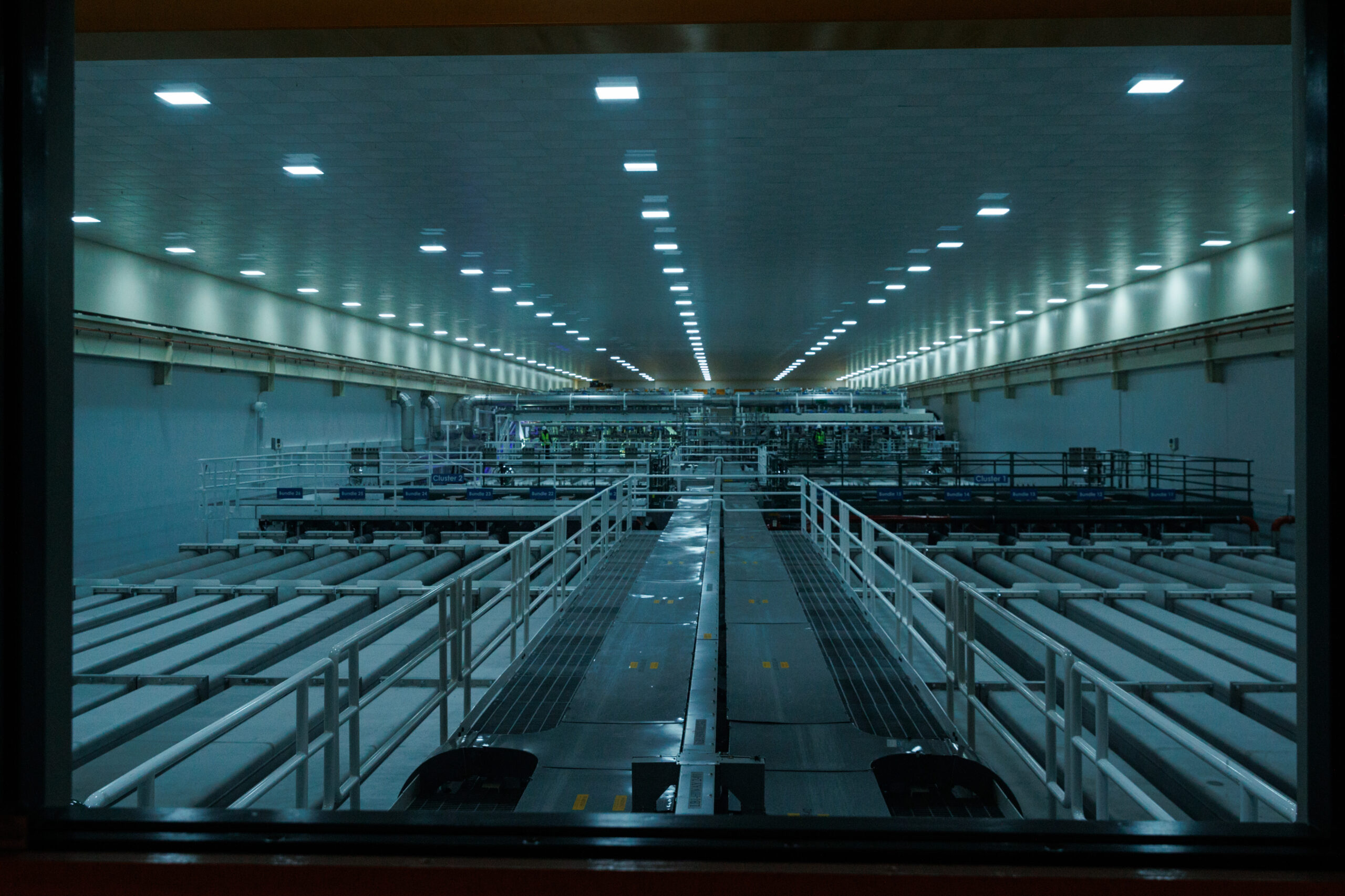 One of the laser bays at the National Ignition Facility. Laser beams travel through the tubes before reaching the target chamber.