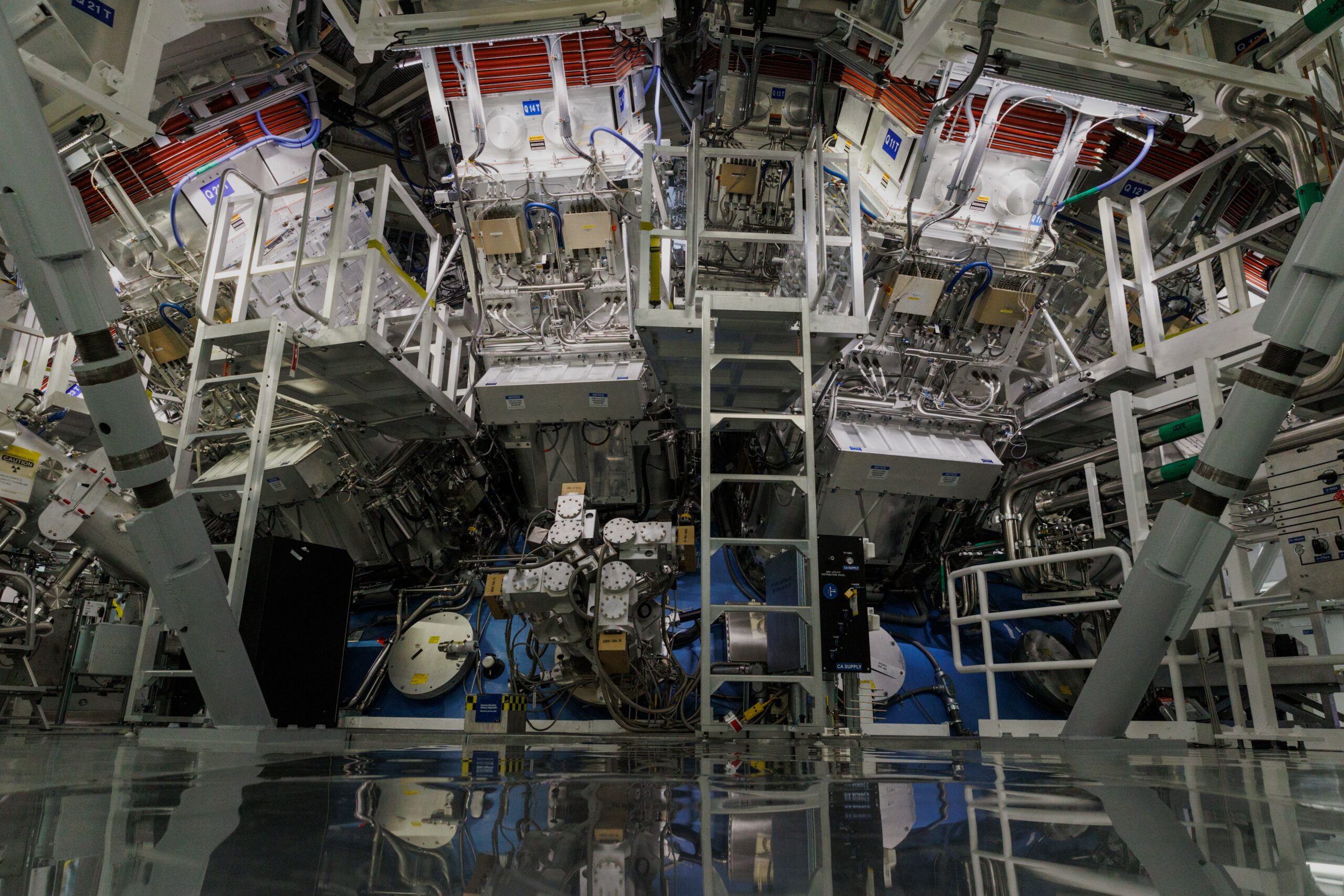 Photo inside the chamber at the National Ignition Facility at Lawrence Livermore National Lab.