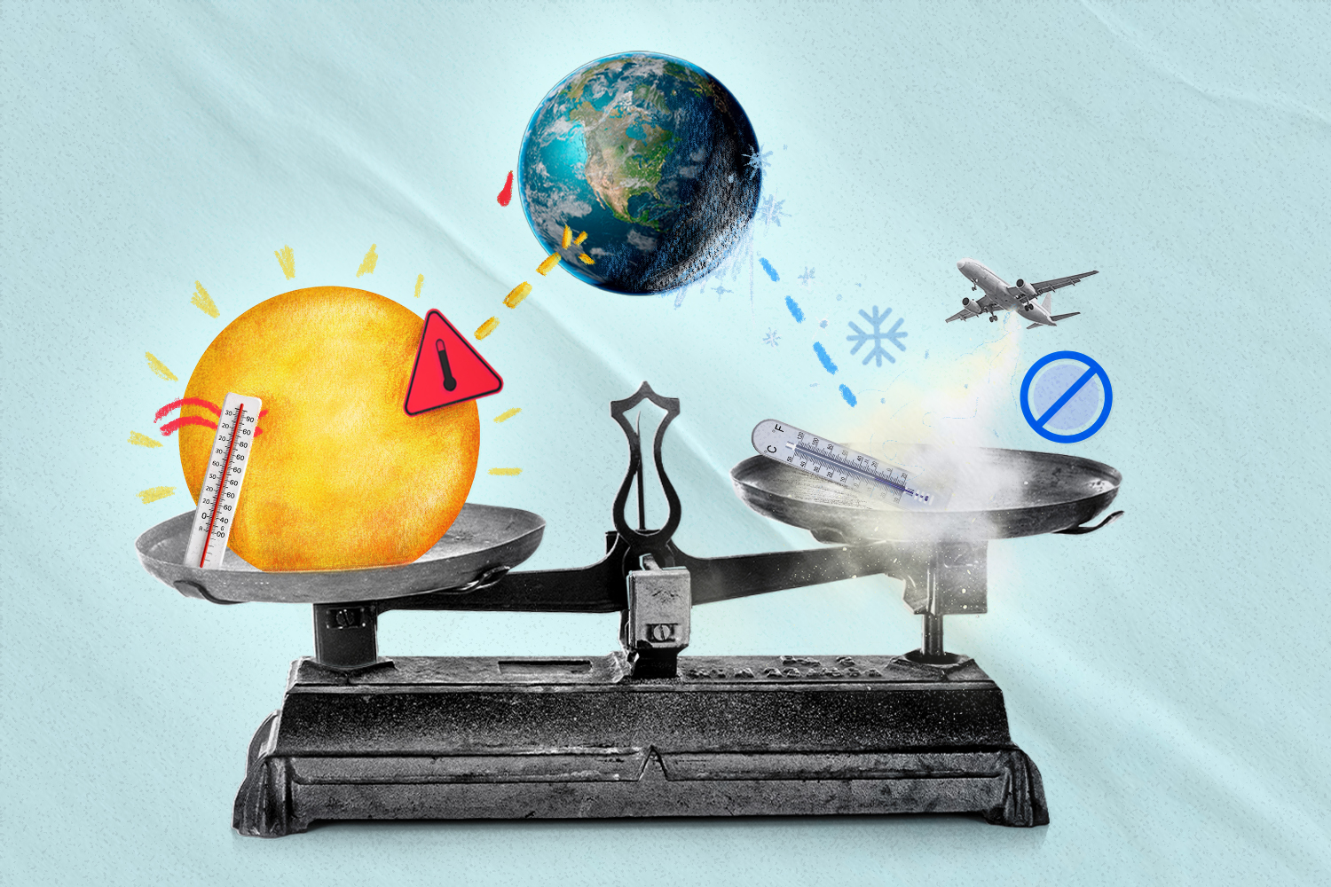 Illustration showing the comparison of risks between heat and air pollution. By Nadya Nickels