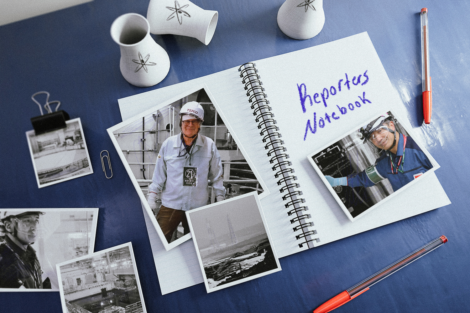 An illustration of a notebook open on a table with the words 