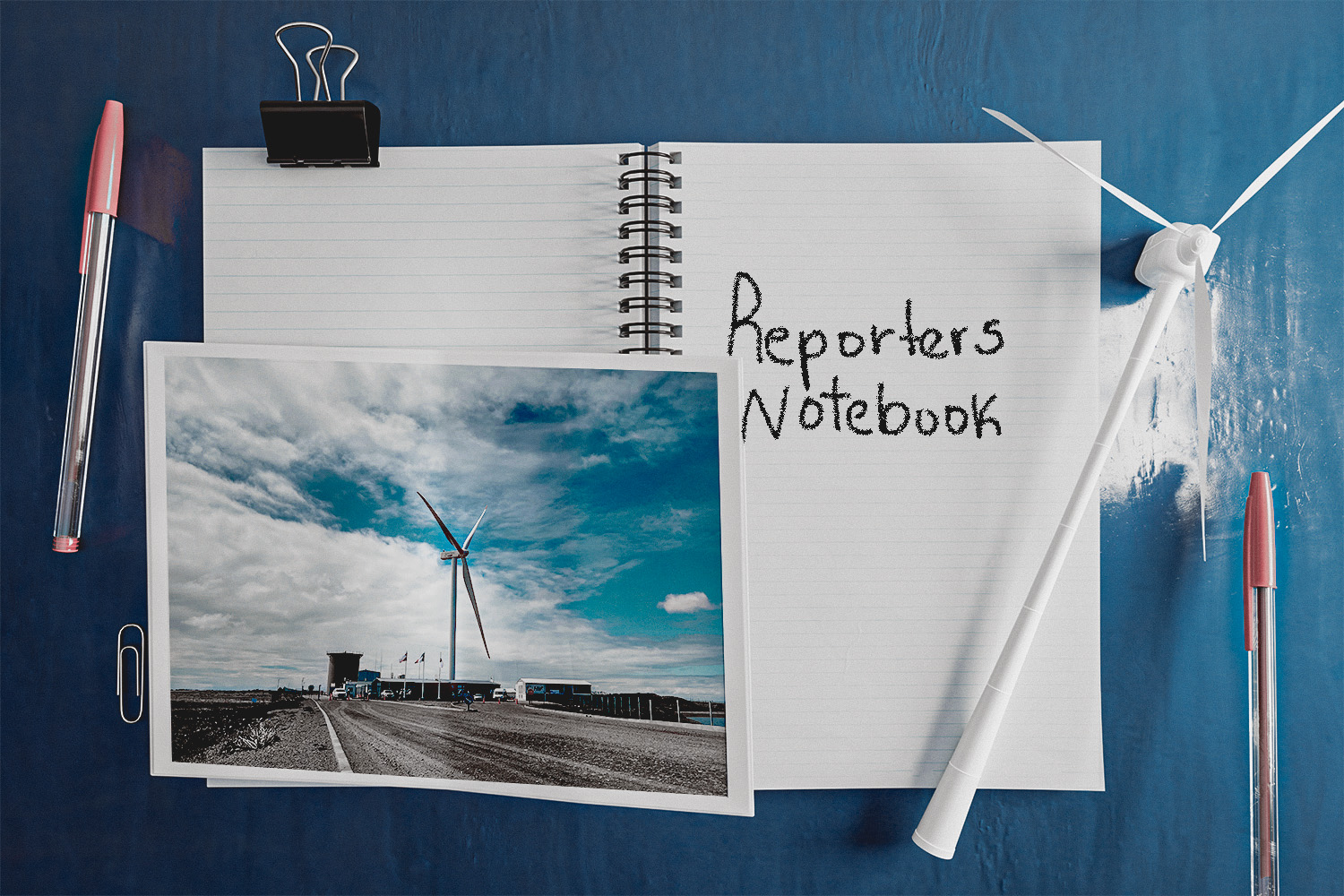 An illustration of an open notebook with the words 