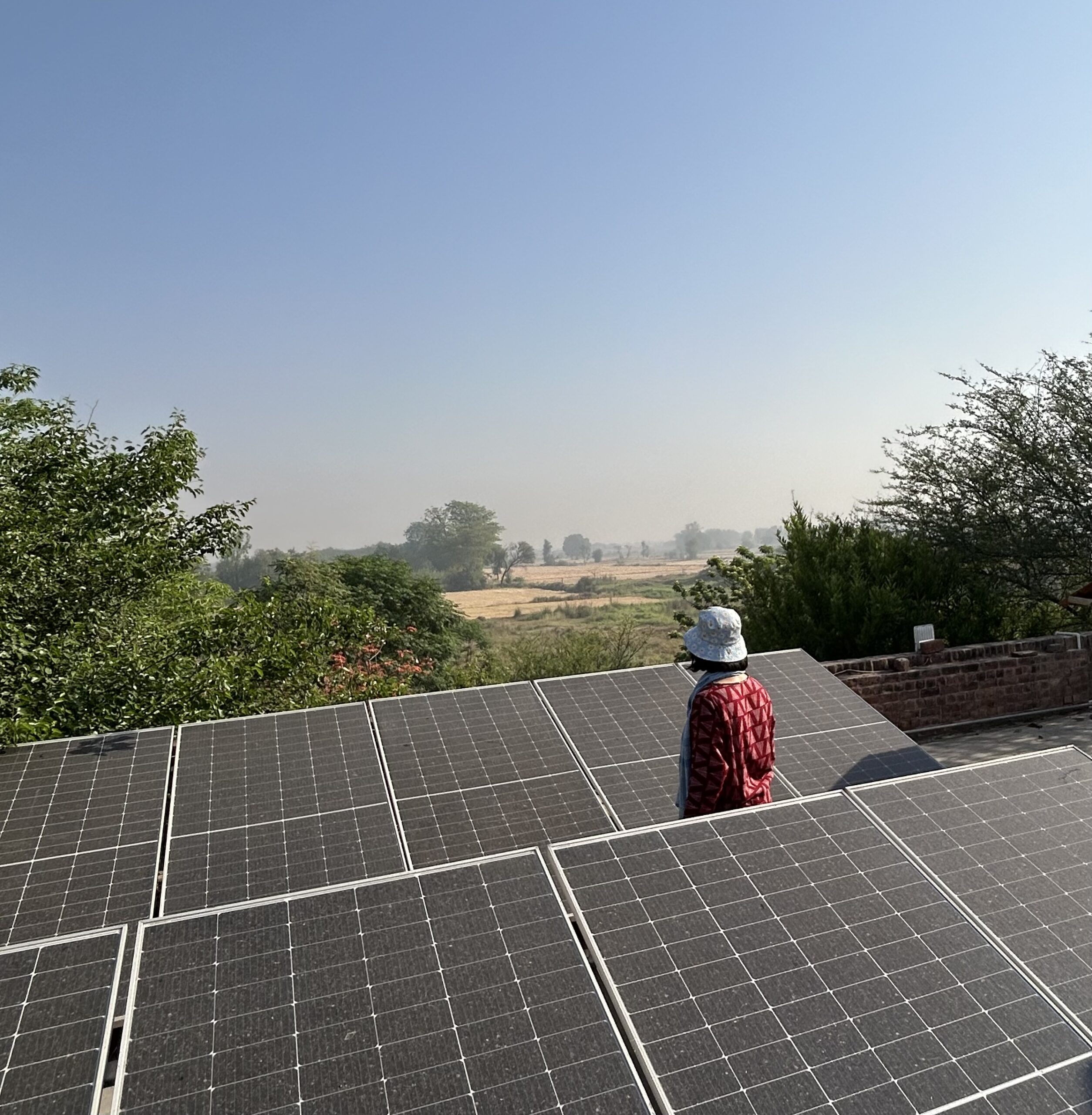 Standing amidst the solar panels on her farmhouse, actor and organic farmer Samiya gazes at her land, pondering about the next planting season. Photo by Amena H. Saiyid